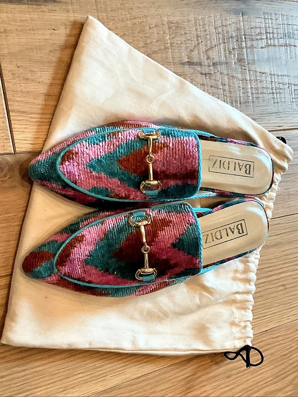 Baldiz Pointed-Toe Mules in Pink & Blue New